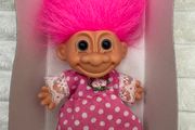 Vintage Troll Doll Polka Dot Dress Pink Hair approx. 10 cm. Please see photos