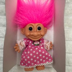 Vintage Troll Doll Polka Dot Dress Pink Hair approx. 10 cm. Please see photos