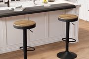 Wooden Bar Stools Set of 2 Adjustable Counter Height Barstools, Round Breakfast Vintage High Bar Chairs Rustic Swivel for Home Kitchen, Easy to Assemble, Brown and Black