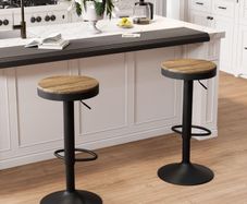 Wooden Bar Stools Set of 2 Adjustable Counter Height Barstools, Round Breakfast Vintage High Bar Chairs Rustic Swivel for Home Kitchen, Easy to Assemble, Brown and Black