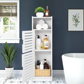 Waterproof Bathroom Cabinets,Bathroom Storage Units with Open Storage Shelf,Free-standing Floor Cabinets,Corner Organizer Cupboard for Bedroom Kitchen Hallway,White.
