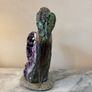 Premium Ruby in Zoisite Gemstone Parrot Carving on Unique Amethyst Crystal Geode Image 6