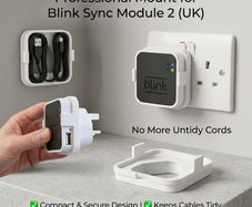Blink Sync Module 2 Plug Mount UK Outlet Bracket Holder, Space Saving Cable Management Outlet Mount for Amazon Blink Security System