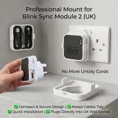 Blink Sync Module 2 Plug Mount UK Outlet Bracket Holder, Space Saving Cable Management Outlet Mount for Amazon Blink Security System