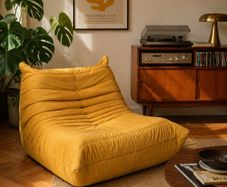 Togo Style Lounge Chair Mustard Yellow Velvet