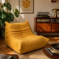 Togo Style Lounge Chair Mustard Yellow Velvet