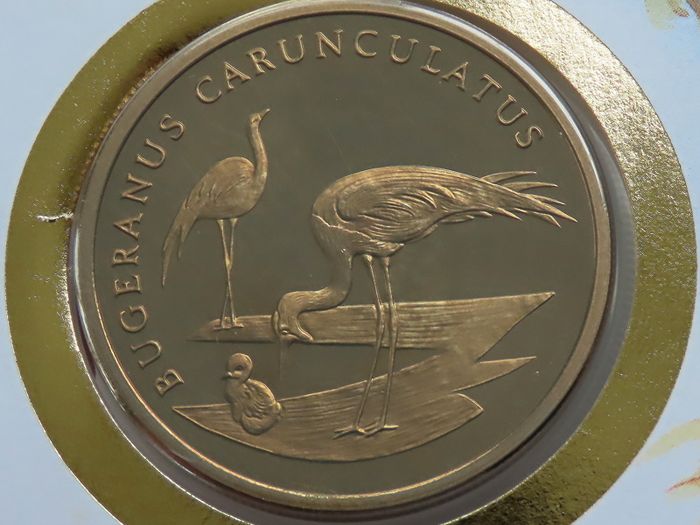 Crane Malawi 1986 WWF coin stamp cover Bugeranus Carunculatus