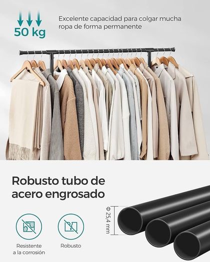 SALE | Double Clothes Rail, Clothing Rack with Extendable Top Rail, Clothes Rail on Wheels, 113-180 cm Height Adjustable Clothes Rack, Adjustable Middle Rail, Black