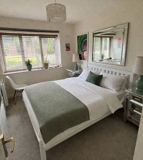 King Size White Wooden Bed Frame + Mattress