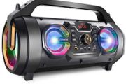 Bluetooth Speaker, 30W Wireless Portable Speakers with Subwoofer, FM Radio, Colorful Lights. Outdoor Boombox Support USB/AUX/TF Card/Microphone Jack/Remote Control for Home, Party, Camping, Travel (FREE POSTAGE)