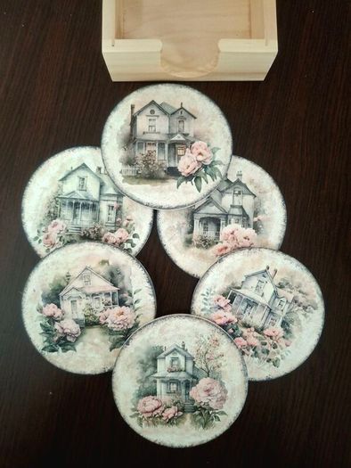 Set of 6 Wooden Coasters in a Box