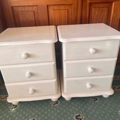 2 x white wooden bedside lockers