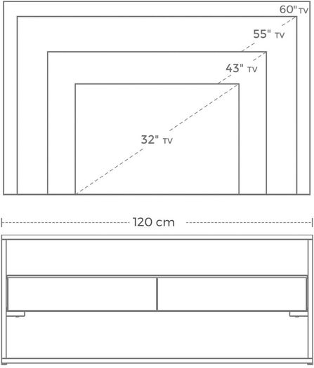 TV Stand for TVs up to 55 inches, TV Shelf, TV Stand, Lowboard, Glass Table, 2 Drawers, Living Room, Bedroom, Tempered Glass, Industrial Design, Vintage Brown/Black