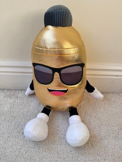 Gold Energy Drink Metallic Plush approx. 30 cm. Used Please see photos