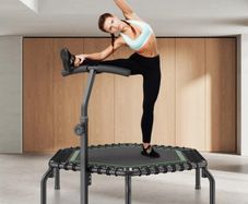 Fitness Trampoline with Handle  Heavy Duty 205kg Capacity, Bungee Rebounder for Home Gym