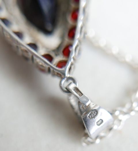 Vintage  Natural Garnet and Sterling Silver 925 Pendant , Necklace length 10" - 8,4g