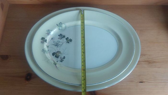 Lovely Vintage Set of Two Matching Graduated Platters by Johnson Bros in a Fabulous Floral and Foliage Pattern on a Lemon Yellow Banding, Priced as a Pair
