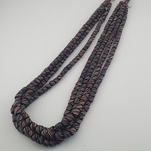 Vintage African MultiColor Stripe Black 7.4mm - 7.6mm Glass Beads Strand
