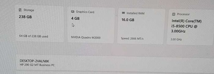 Hp 290 G2 Mt | Core I5-8500 | 16gb Ram | 256gb Ssd | 4gb Nvidia Quadro M2000