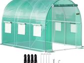 Walk-in Tunnel Greenhouse, 10 x 7 x 7 ft Portable Plant Hot House w/ Galvanized Steel Hoops, 1 Top Beam, Diagonal Poles, Zippered Door & 6 Roll-up Windows, Green