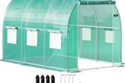Walk-in Tunnel Greenhouse, 10 x 7 x 7 ft Portable Plant Hot House w/ Galvanized Steel Hoops, 1 Top Beam, Diagonal Poles, Zippered Door &amp; 6 Roll-up Windows, Green