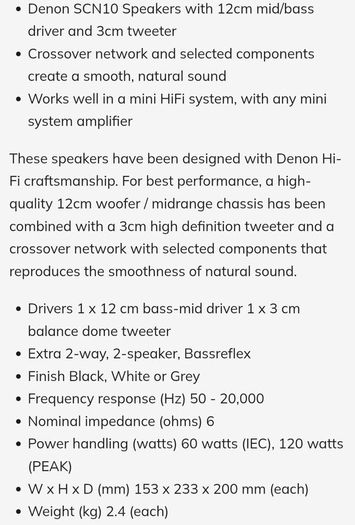 Denon Ceol Series SCN-10 Bookshelf Speakers 65W