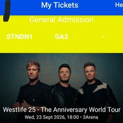 Westlife Ticket - Wednesday 23rd September