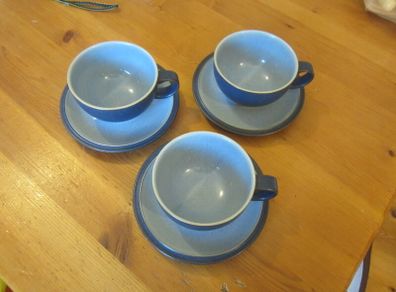 Denby blue jetty    3 cups and saucers
