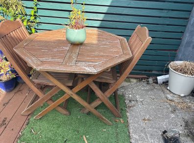 garden table and 3 chairs
