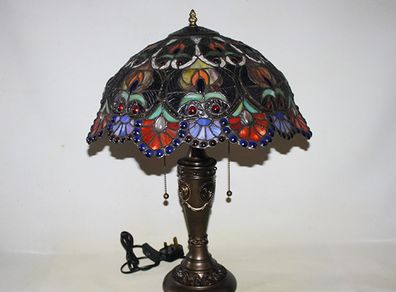 Rustic Large Stained Glass, Tiffany Style Table Lamp
