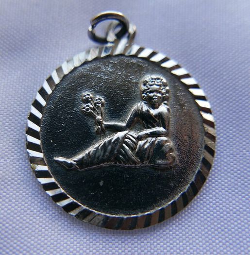 Vintage  Silver  Virgo Charm, Zodiac Sign Virgin, Old Astrology Medal Pendant, 1" -  3,91g