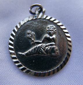 Vintage  Silver  Virgo Charm, Zodiac Sign Virgin, Old Astrology Medal Pendant, 1" -  3,91g
