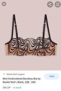 Noelle Wolf Mist Embroidered Bandeau Bra black size 34C, 32D, 34B