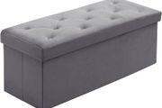 NEW | Folding Storage Ottoman Bench, Velvet Large Footstools Cube for Living Room and Bedroom 110 x 40 x 40 cm - Gray