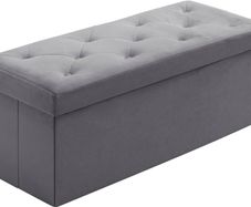 NEW | Folding Storage Ottoman Bench, Velvet Large Footstools Cube for Living Room and Bedroom 110 x 40 x 40 cm - Gray