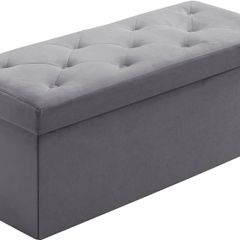 NEW | Folding Storage Ottoman Bench, Velvet Large Footstools Cube for Living Room and Bedroom 110 x 40 x 40 cm - Gray