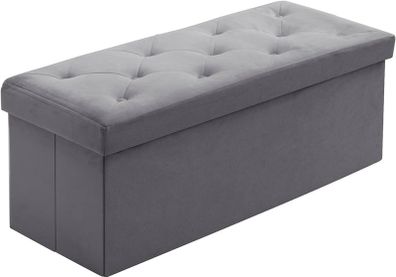 NEW | Folding Storage Ottoman Bench, Velvet Large Footstools Cube for Living Room and Bedroom 110 x 40 x 40 cm - Gray