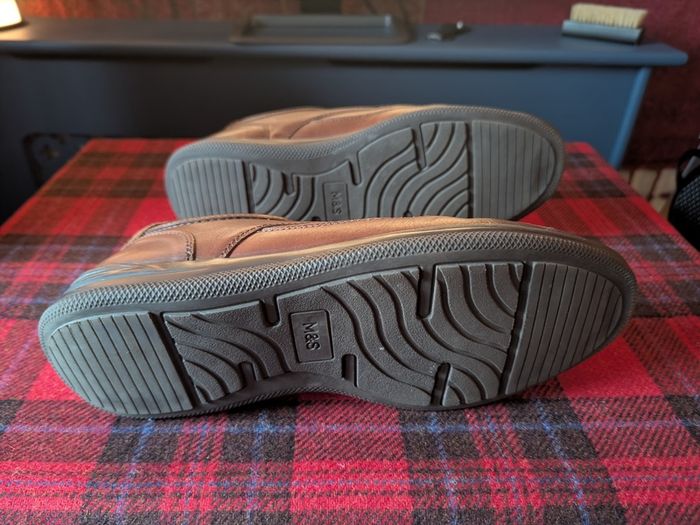 M&S Wide Fit Leather Shoes - Brown - Size 9.5 UK (Excellent Condition)