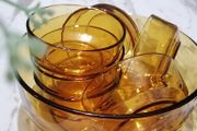Vintage 1960/70s dessert serving bowl and dessert bowls Italian amber glass