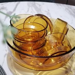 Vintage 1960/70s dessert serving bowl and dessert bowls Italian amber glass