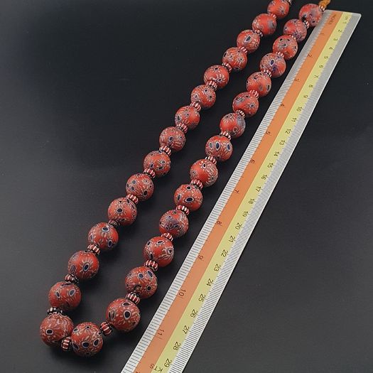 Antique Venetian Style Millefiori & Chevron Glass Beads Strands Necklace