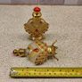Vintage Jewelled Filigree Perfume Bottle Set Ornate Gold Tone & Red Stones With Original Amber Scent Image 4