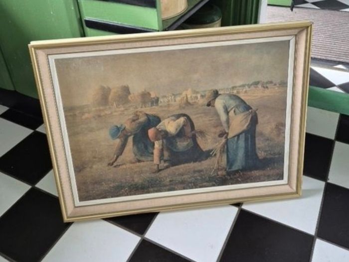 Large Retro Vintage Mid Century large original framed Print on board  of The Gleaners by Jean-Francois Millet