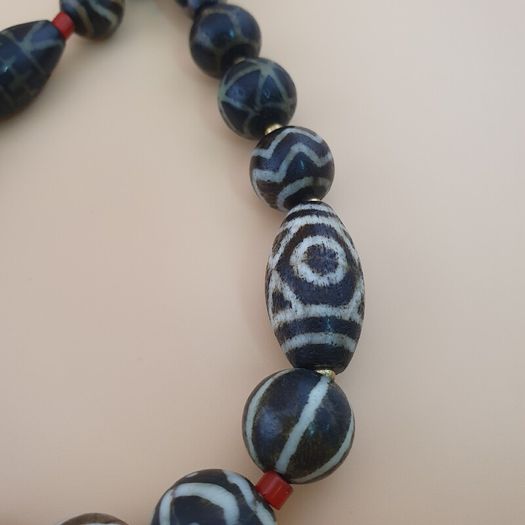 Rare Antique Burmese Pumtek Pyu Petrified Wood Beads Necklace