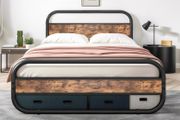 King Size Bed Metal Platform Bed Frame with Wood Headboard,