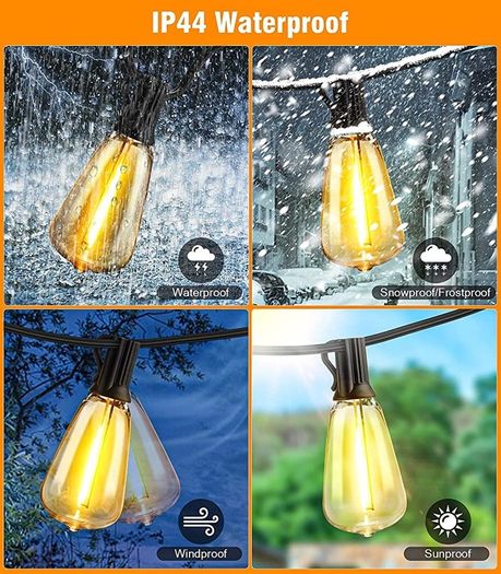 MASSIVE SALE Festoon Lights Outdoor Mains Powered - 100Ft Garden String Lights with 50+3(Spare) LED Shatterproof Bulbs Outside Waterproof Weatherproof 30.48M Gazebo Lights for Patio Party Pergola Bistro (FREE POSTAGE)
