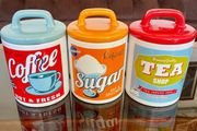 3 x Retro 50s 60s Multi Color Classic Tea Coffee Sugar Set