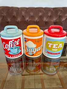 3 x Retro 50s 60s Multi Color Classic Tea Coffee Sugar Set