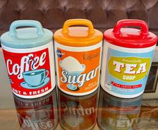 3 x Retro 50s 60s Multi Color Classic Tea Coffee Sugar Set