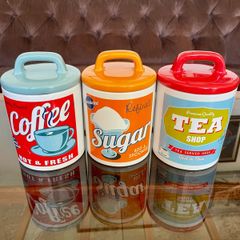 3 x Retro 50s 60s Multi Color Classic Tea Coffee Sugar Set